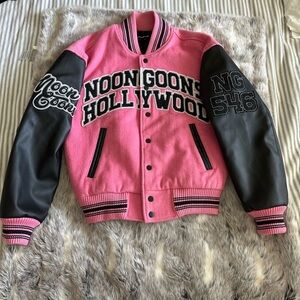 Noon Goons Varsity Jacket,  Pink and Black Vegan Leather sz small